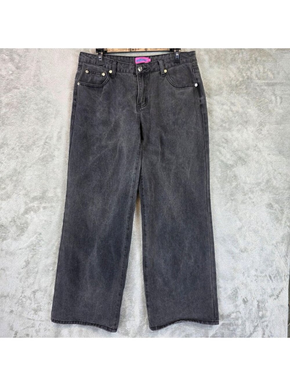 Edikted Jeans Womens L Gray Low Rise Baggy Charcoal Wash Relaxed Distressed